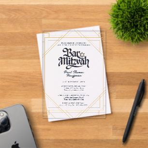 Invitaciones Acrílicas Acrylic BAR MITZVAH Azul Oro Lujo Minimalista