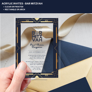 Invitaciones Acrílicas Acrylic BAR MITZVAH Azul Oro Moderno Claro Elegant