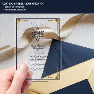 Invitaciones Acrílicas Acrylic BAR MITZVAH Azul Oro Moderno Elegante