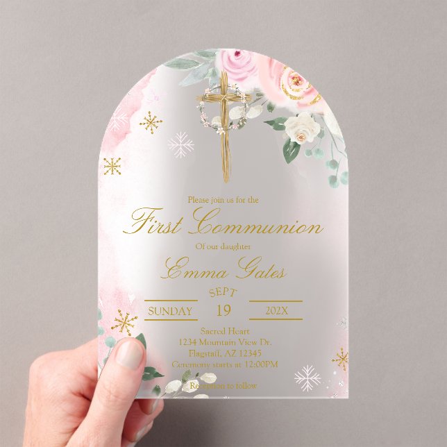 Invitaciones Acrílicas Acrylic Crucifix  first communion Invitation (Insitu (portátil))