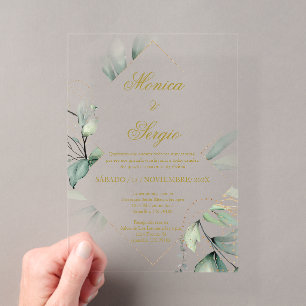 Invitaciones Acrílicas Acrylic Elegante Vegetación Boda Español