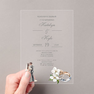 Invitaciones Acrílicas Acrylic Greenery floral con anillo Boda Española