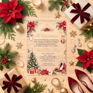 Invitaciones Acrílicas Acrylic Navidad Quinceañera Rojo y Dorado Fiesta