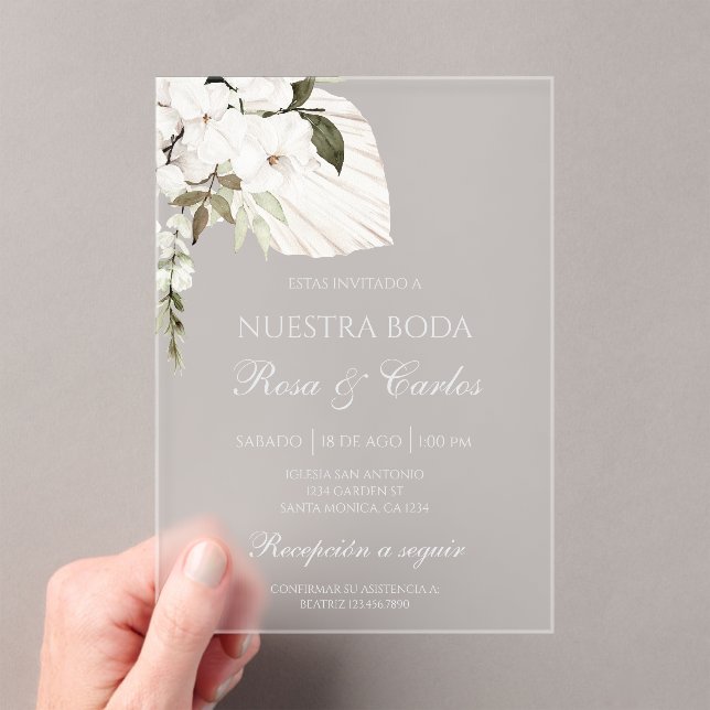 Invitaciones Acrílicas Acrylic white boho Spanish wedding (Insitu (portátil))