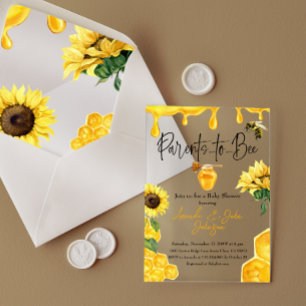 Invitaciones Acrílicas Acuarela Amarilla Miel Abeja Baby Shower