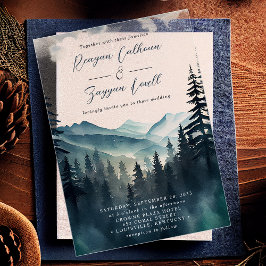 Invitaciones Acrílicas Acuarela Árbol de Pino Montaña Caligrafía Boda