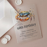 Invitaciones Acrílicas Acuarela Azul Cangrejo Mariscos Costeros 60 cumple<br><div class="desc">La invitación perfecta para celebrar un cumpleaños especial con la cena a lo largo de la costa, este elegante diseño acrílico presenta un cangrejo azul con vibrantes acuarelas. La combinación de textos de invitación es moderna, con un ambiente informal y acogedor, de buen gusto y acogedor. Funciona maravillosamente para él...</div>