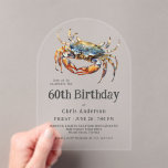 Invitaciones Acrílicas Acuarela Azul Cangrejo Mariscos Costeros 60 cumple<br><div class="desc">Esta elegante invitación en forma de arco acrílico es la invitación perfecta para celebrar un cumpleaños número 60 con la cena a lo largo de la costa. La combinación de textos de invitación es moderna, con un ambiente informal y acogedor, de buen gusto y acogedor. Funciona maravillosamente para él o...</div>