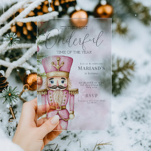 Invitaciones Acrílicas acuarela Cascanueces de Navidad rosa cumpleaños 1