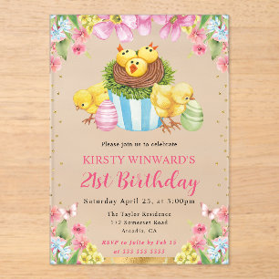 Invitaciones Acrílicas Acuarela Chicas de Pascua Primavera 21 cumpleaños