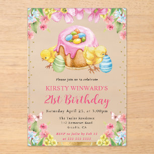 Invitaciones Acrílicas Acuarela Chicas de Pascua Primavera 21 cumpleaños