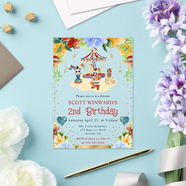 Invitaciones Acrílicas Acuarela Circo Animales Niños Cumpleaños (Insitu (Boda))