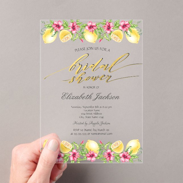 Invitaciones Acrílicas Acuarela Citrus Lemons Ducha de Novias Amarillas (Insitu (portátil))