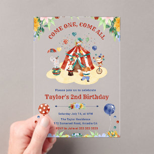Invitaciones Acrílicas Acuarela Cumpleaños de Carnaval Circense Floral Li