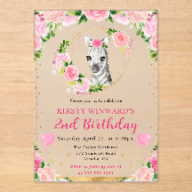 Acuarela Cumpleaños Infantil Cebra Selva Monada