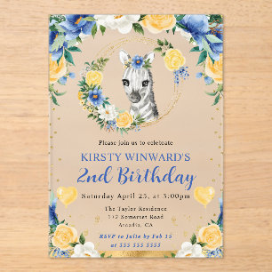 Invitaciones Acrílicas Acuarela Cumpleaños Infantil Cebra Selva Monada