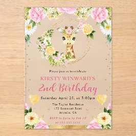 Invitaciones Acrílicas Acuarela Cumpleaños Niños Jirafa Selva Monada