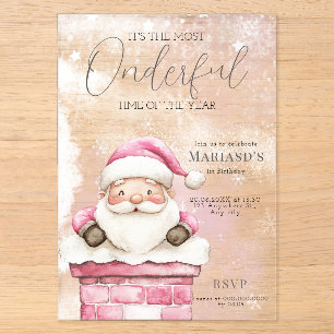 Invitaciones Acrílicas acuarela Cumpleaños Pink Navidad Santa 1