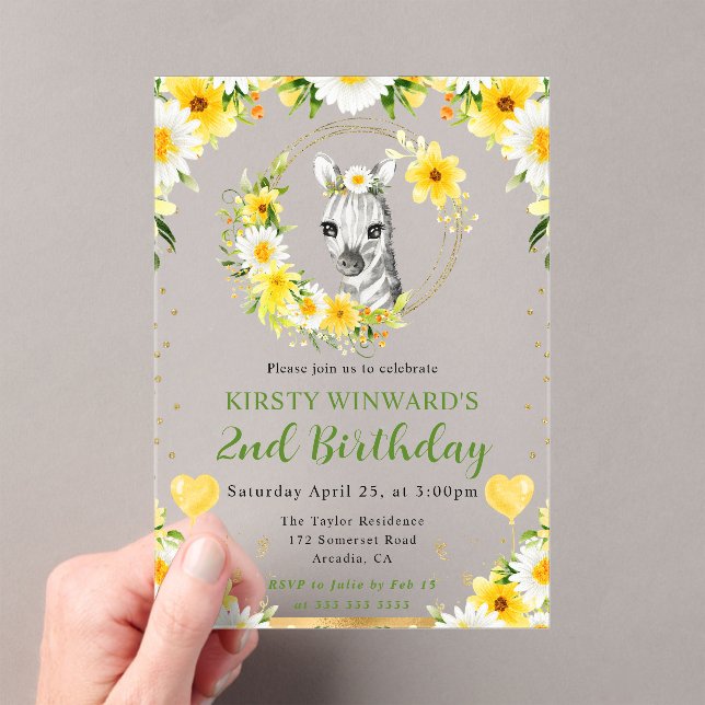 Invitaciones Acrílicas Acuarela Cute Jungle Zebra Kids Cumpleaños (Insitu (portátil))