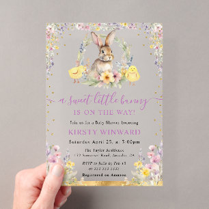 Invitaciones Acrílicas Acuarela de conejo y flores silvestres Baby Shower