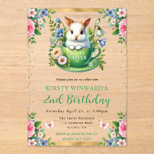 Invitaciones Acrílicas Acuarela de primavera en conejo de Pascua