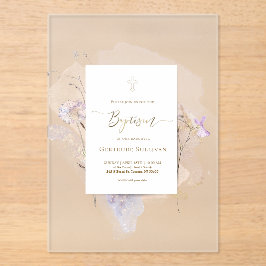 Invitaciones Acrílicas acuarela floral Bautismo