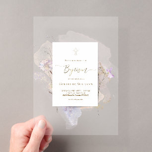 Invitaciones Acrílicas acuarela floral Bautizo