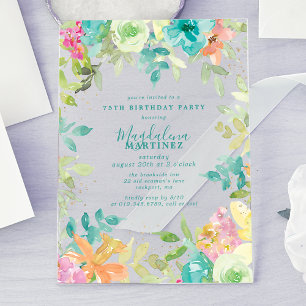 Invitaciones Acrílicas Acuarela floral de verano Cumpleaños 75 claro