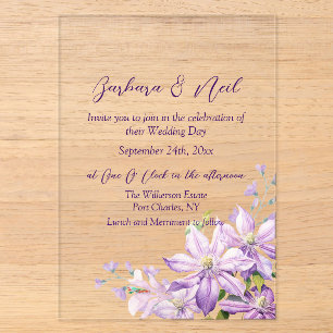 Invitaciones Acrílicas Acuarela Floral Lavanda