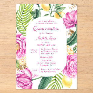 Invitaciones Acrílicas Acuarela Floral Peonías Tulipanes Quinceañera