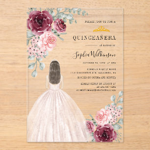 Invitaciones Acrílicas Acuarela Floral Quinceanera 15º cumpleaños