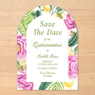 Invitaciones Acrílicas Acuarela Floral Rosas Peonías Tulipanes Quinceañer