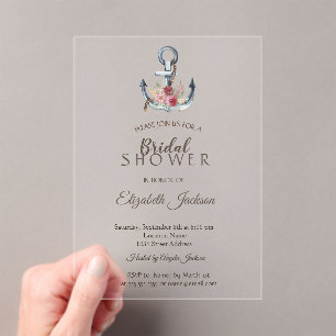 Invitaciones Acrílicas Acuarela Flores de Ancla Regader de Novia Náutico