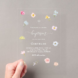 Invitaciones Acrílicas acuarela flores pequeñas Bautizo