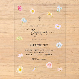 Invitaciones Acrílicas acuarela flores pequeñas Bautizo