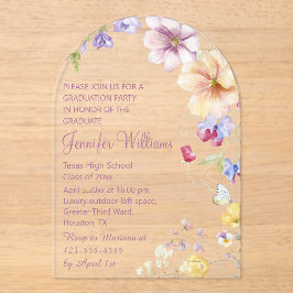 Invitaciones Acrílicas acuarela flores silvestres rosa escritura graduaci