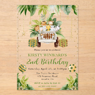 Invitaciones Acrílicas Acuarela Jungla Animales Niños Cumpleaños