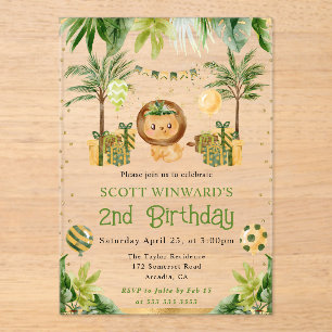 Invitaciones Acrílicas Acuarela Jungle Leon Kids Cumpleaños