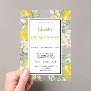 Invitaciones Acrílicas Acuarela Limones Flores Cumpleaños