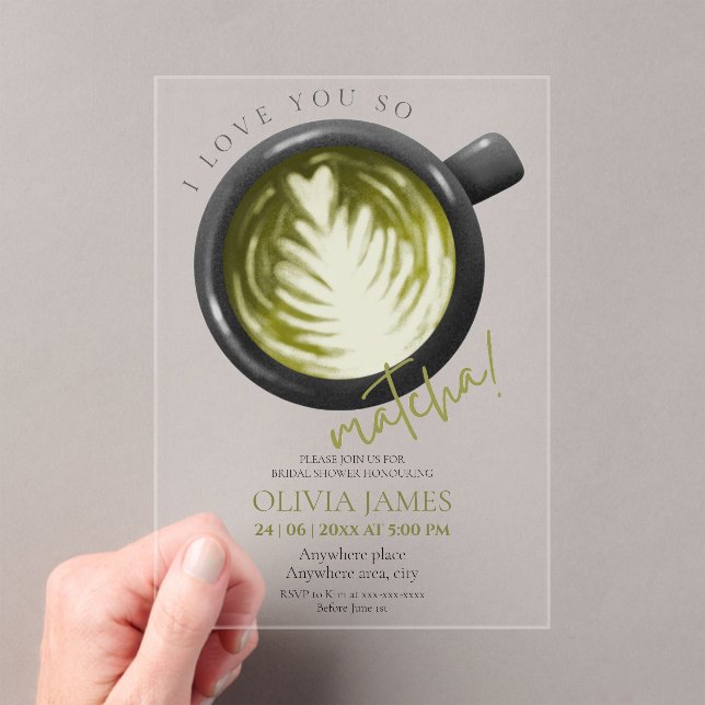 Invitaciones Acrílicas Acuarela Matcha tema ducha de novia acrílica (Insitu (portátil))