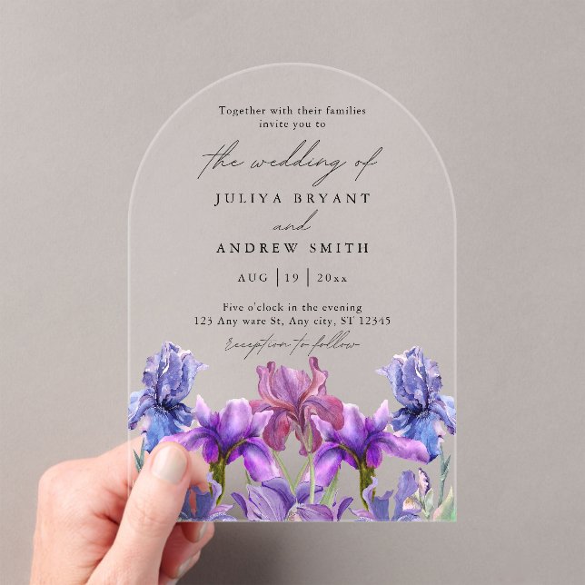 Invitaciones Acrílicas acuarela moderna boda de escritura floral Iris (Insitu (portátil))