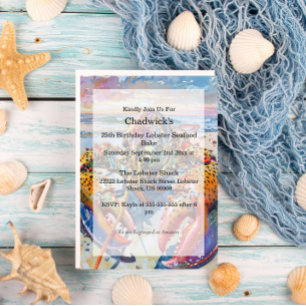 Invitaciones Acrílicas Acuarela Nautical Ocean Lobster Cumpleaños