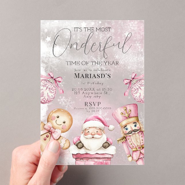 Invitaciones Acrílicas acuarela Navidades rosados cumpleaños Santa (Insitu (portátil))