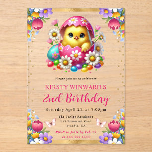 Invitaciones Acrílicas Acuarela Pascua de Pascua Primavera Flores Cumplea