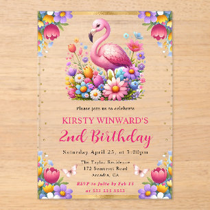 Invitaciones Acrílicas Acuarela Pascua Flamingo Primavera Cumpleaños
