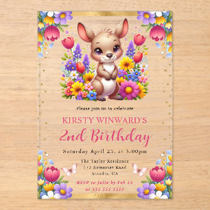Invitaciones Acrílicas Acuarela Pascua Kangaroo Primavera Cumpleaños