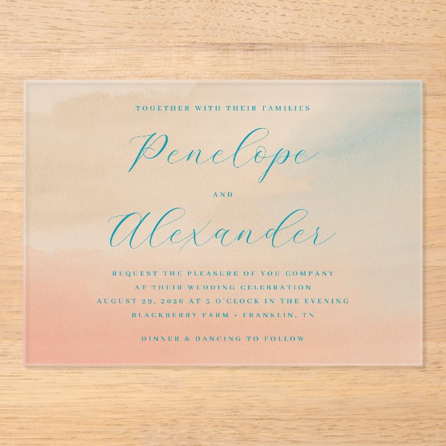 Invitaciones Acrílicas Acuarela Pastel Romántica (Anverso)