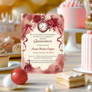 Invitaciones Acrílicas Acuarela roja tema de Cenicienta quinceañera