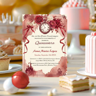 Invitaciones Acrílicas Acuarela roja tema de Cenicienta quinceañera