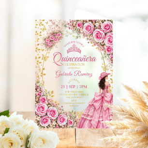 Invitaciones Acrílicas Acuarela Rosas Rosadas Brillantes Quinceañera Dora
